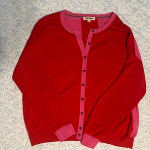 Boden Red Cardigan with Pink Trim Button-Front Sweater